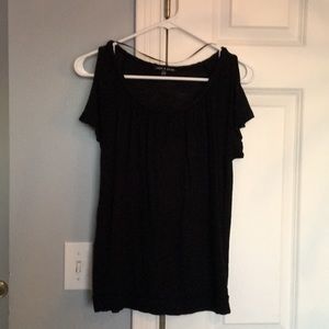 Black shirt with cold shoulder and braided collar